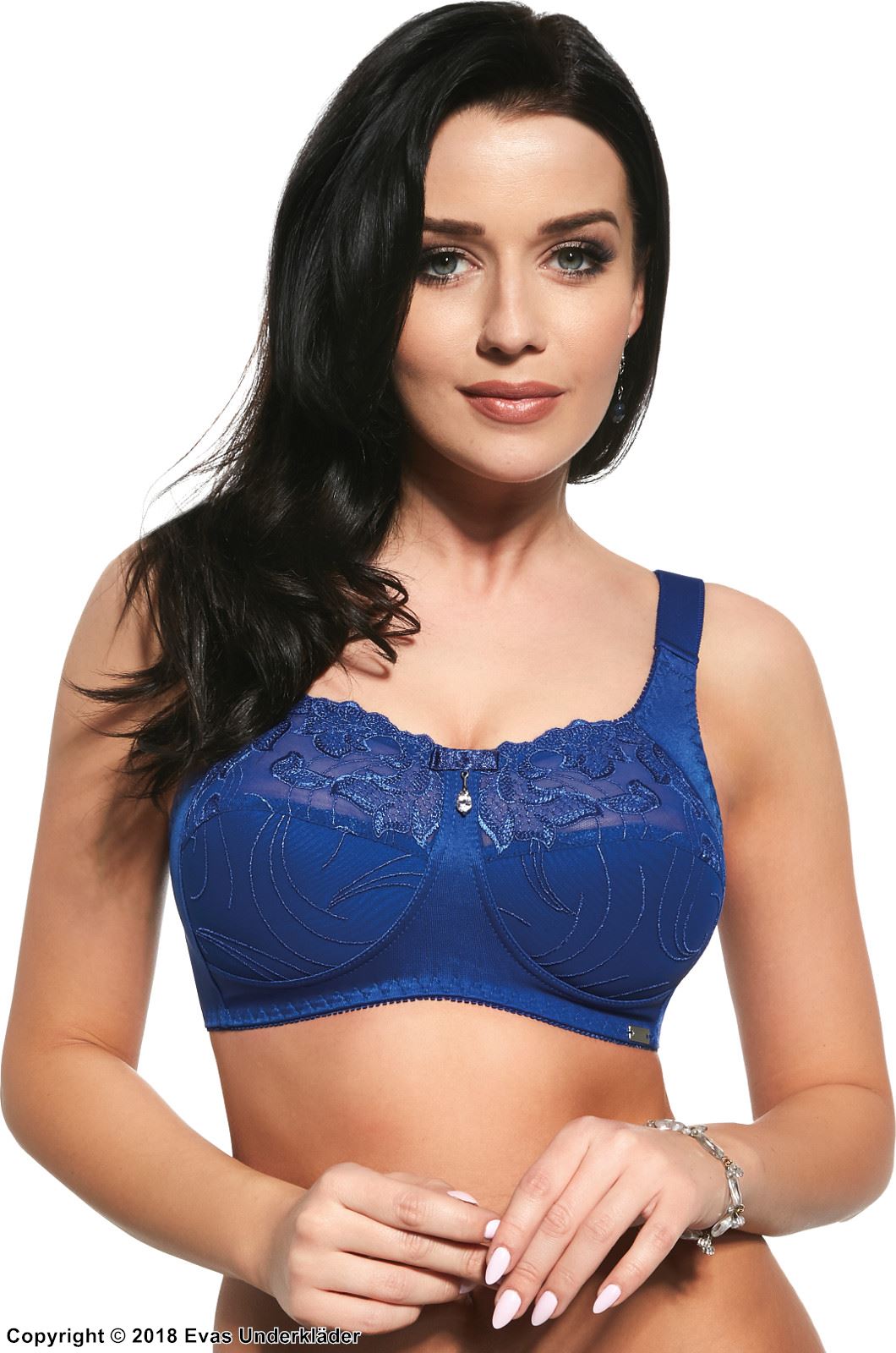 Comfortable full cup bra, mesh, wide shoulder straps, floral lace, B to I-cup